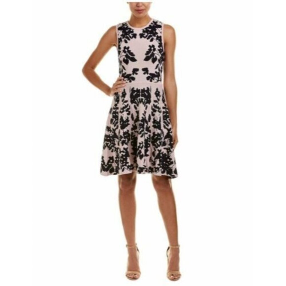 Eliza J Dress Pink navy Floral Fit & Flare Sweater Knit Sleeveless SZ M New
